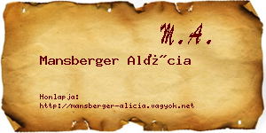 Mansberger Alícia névjegykártya